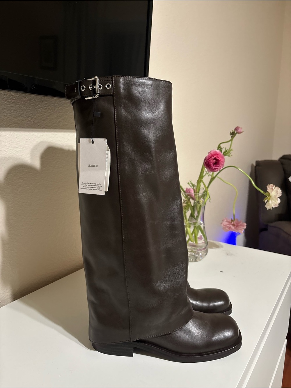 Mango Dark Brown Leather Knee-High Boots